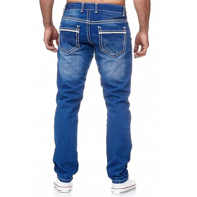 Men Jeans Solid Pockets Stretch Denim Straight Pants