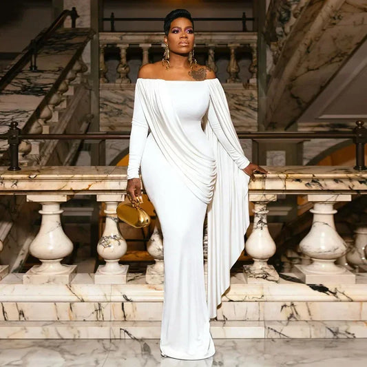 Sexy White Strapless Backless Long Sleeve Dress Party Evening Dresses
