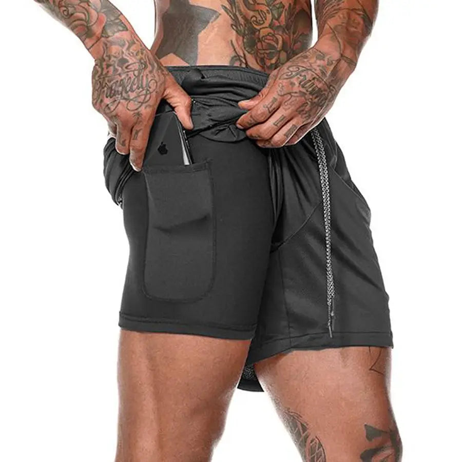 Men's Sport Shorts cool Sportswear Double-deck Running Shorts 2 In 1