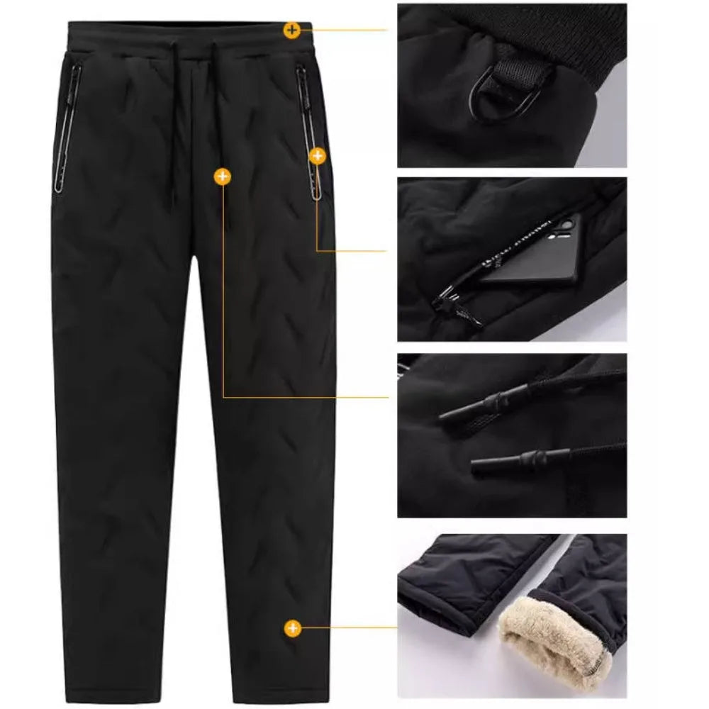 Winter Sweatwear Men Thicken Fleece Lining Sweatpant Waterproof Windproof Warm Velvet Pants