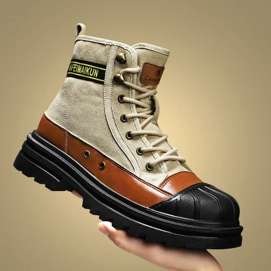 Men's Shoes Breathable High-top Boots Heightened Thick-soled All Match Canvas Casual Shoes