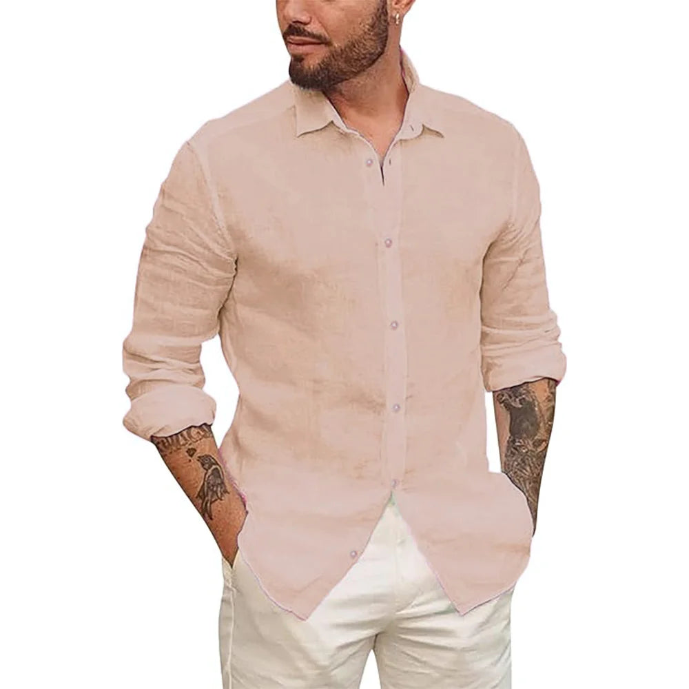 Mens Button Up Shirts for Men Long Sleeve Cotton Linen