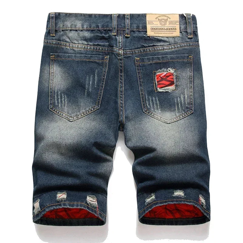 Vintage Washed Men Denim Shorts Casual Fashion Street Wear Ripped Jeans Shorts