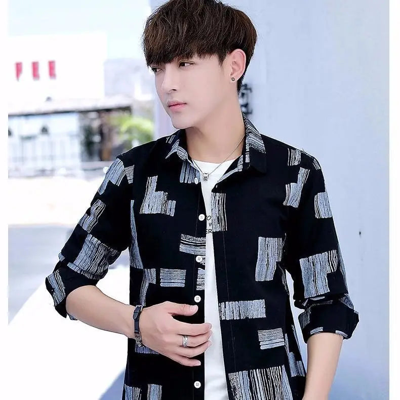 New Turn-down Collar Fashion Long Sleeve Shirt Man