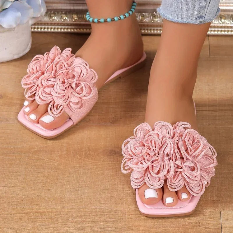 Women Flower Flat Slippers Casual Walking Shoes