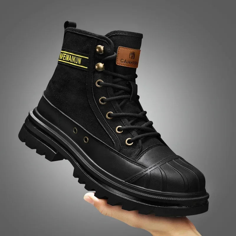 Men's Shoes Breathable High-top Boots Heightened Thick-soled All Match Canvas Casual Shoes