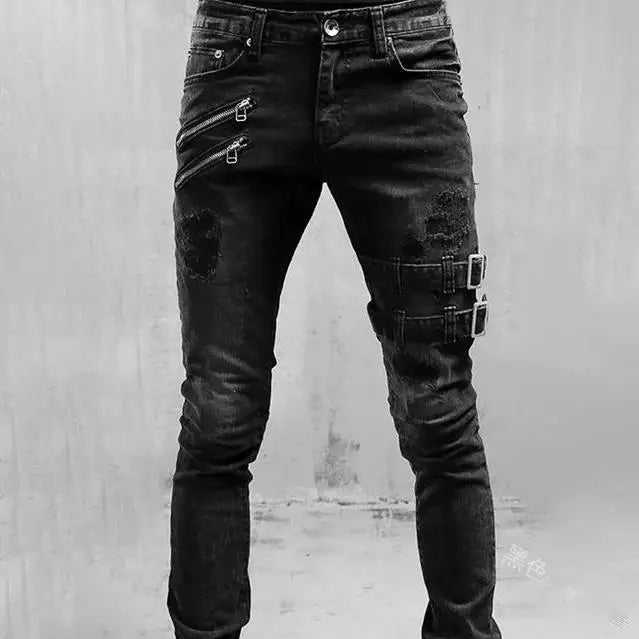 Plus Size Straight Jeans Man Skinny Zips 3 Colors Cacual Long Denim Trousers