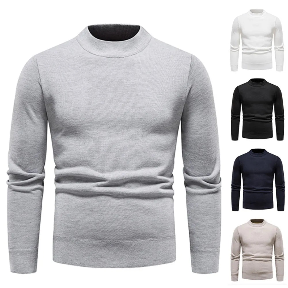 Solid Color Round Neck Knit Sweater Men