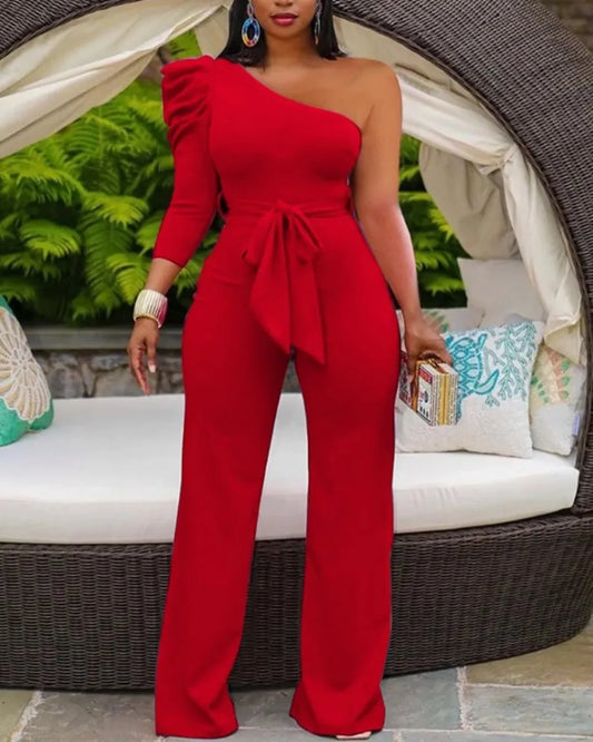 One Shoulder Wide Leg Jumpsuit Women