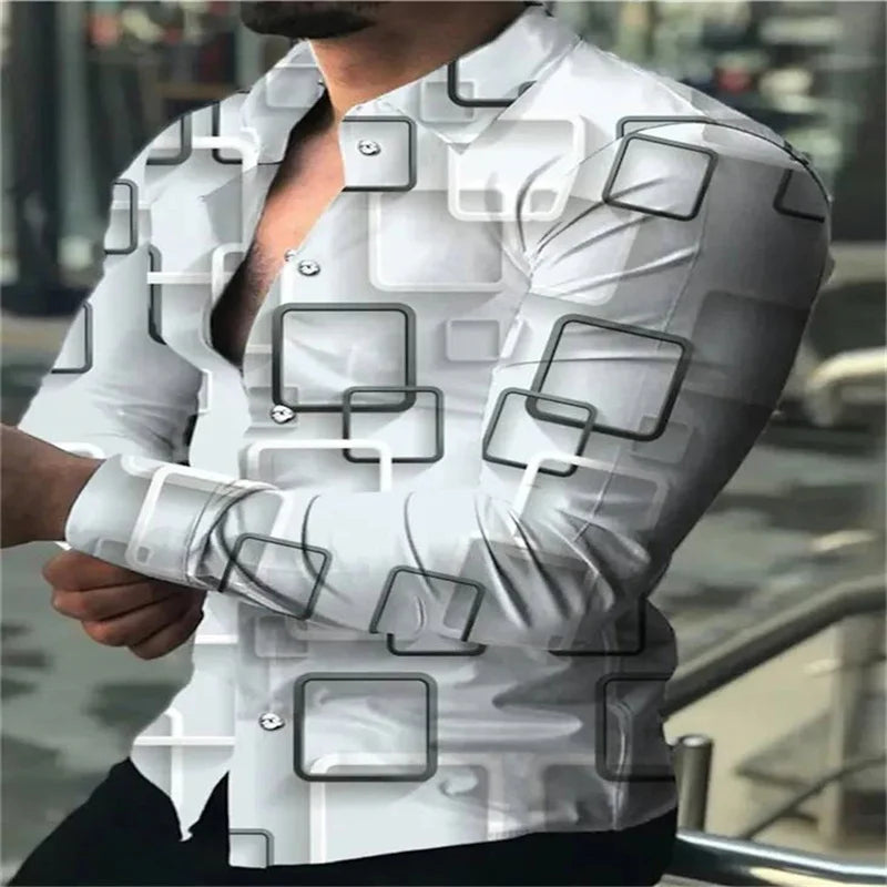 Men's Shirt 3 D Floral Pattern Lapel Long Sleeve Shirt High Quality