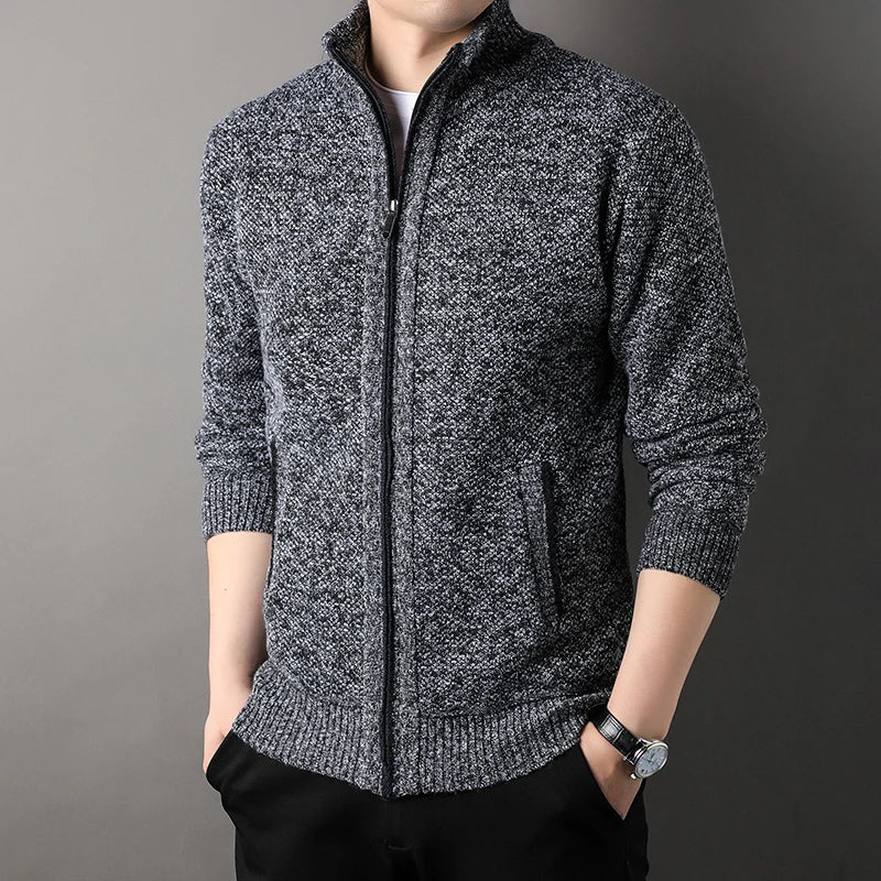 Men's Stand-up Collar Knit Sweater Jacket