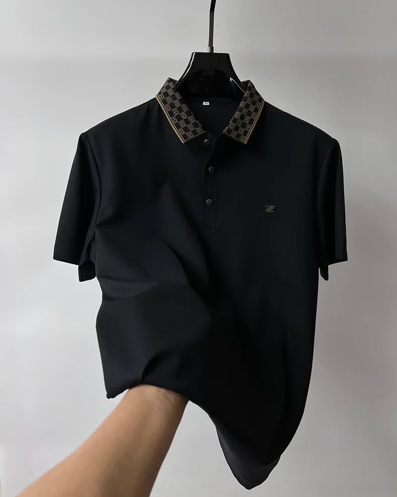 High end silk breathable short sleeve POLO T-shirt men