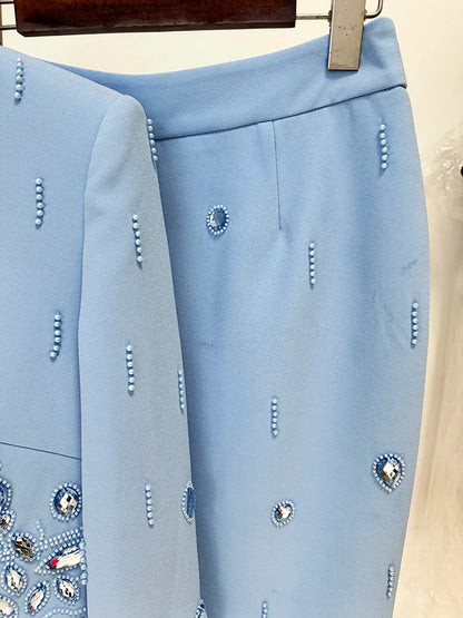 Runway Suit Set Women's Stand Collar Zip Back Cropped Tops Long Skirt Set 2pcs