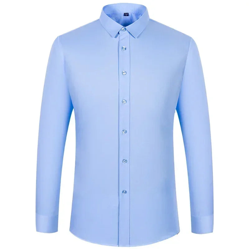 Iron Free Soft Office Tops Solid Color Elastic Long-sleeve Shirts for Men