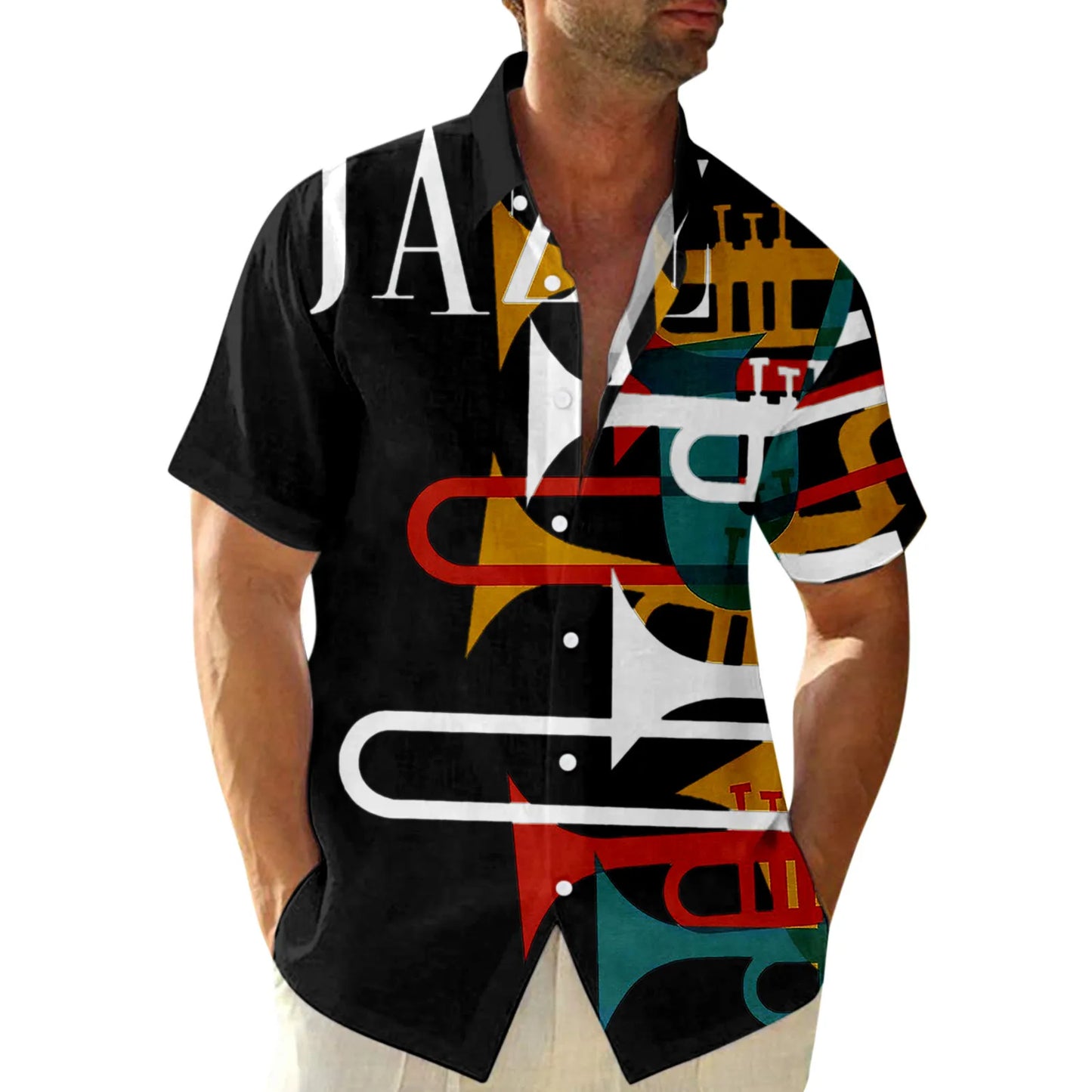 Men Short Sleeve Jazz Print Music Cool Shirts