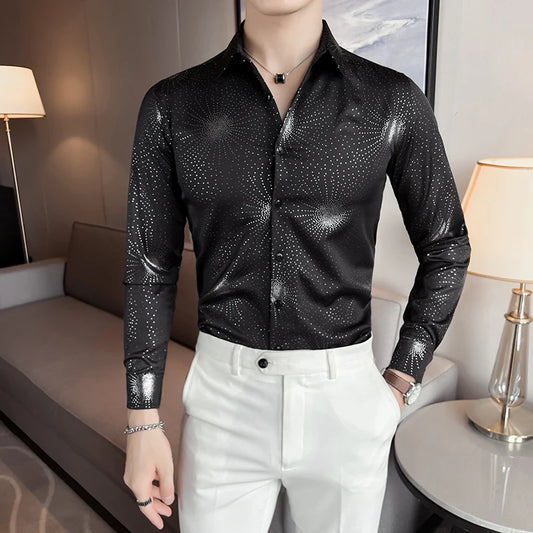 Luxurious Silver Bronzing Long Sleeved Shirts Men