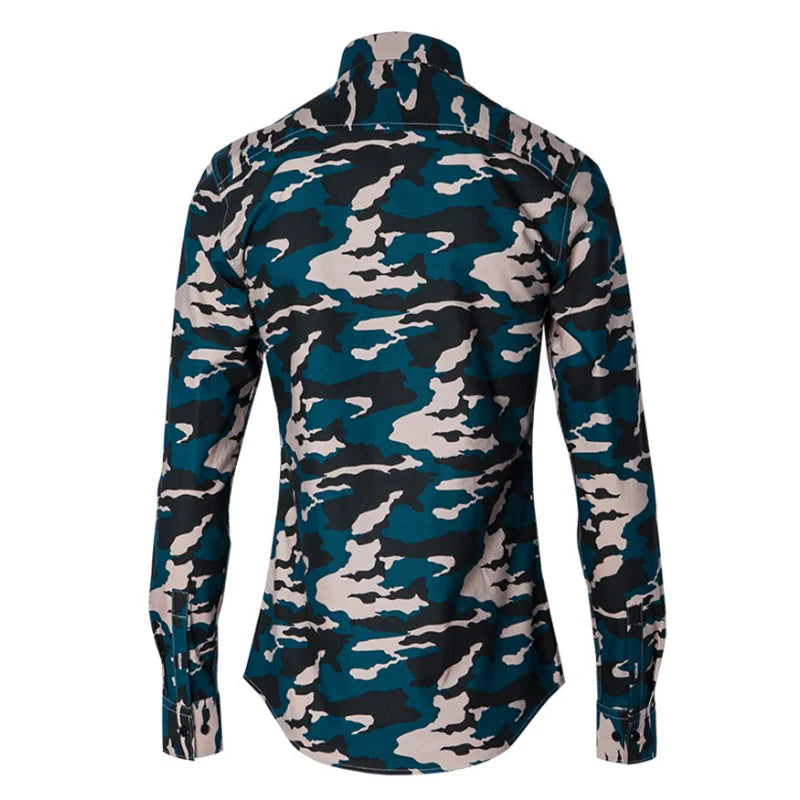 Camouflage Long Sleeve Men Shirts Elegant Slim Fit