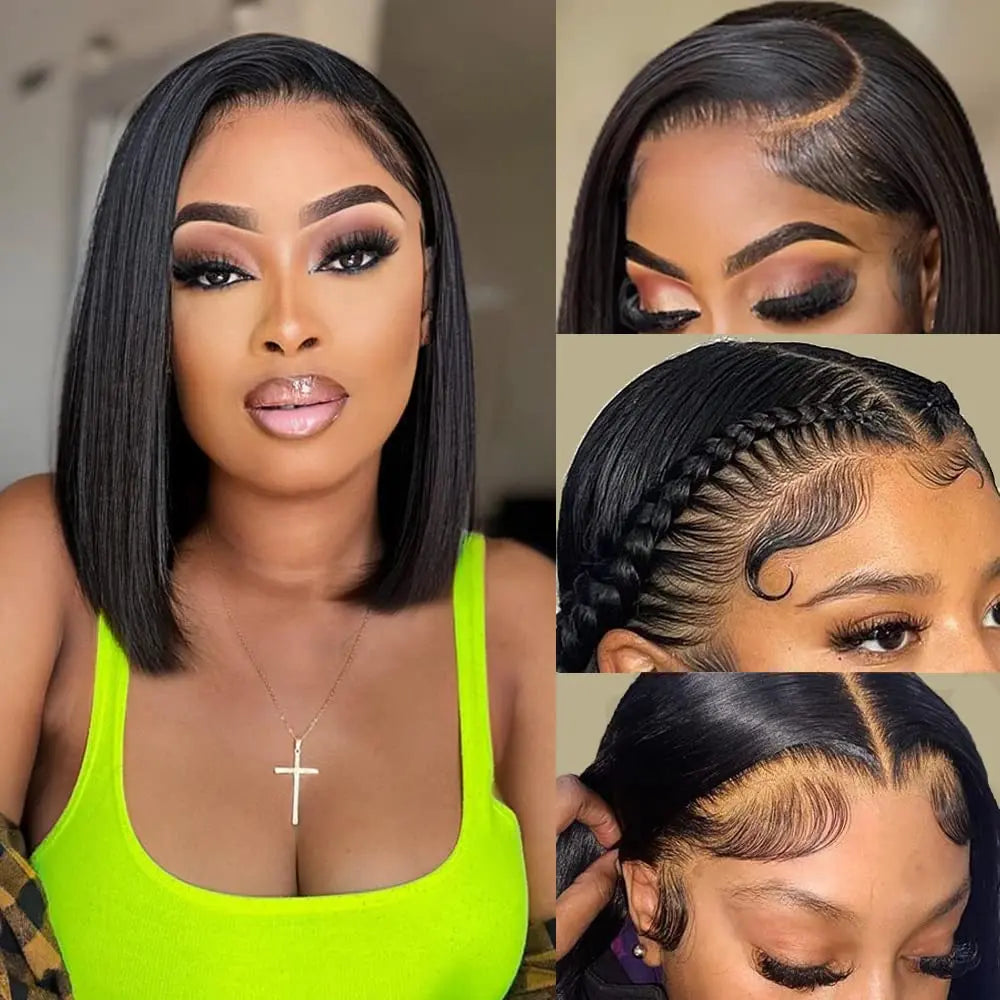 Bob Wig Bone Straight Bob Wig Lace Front Human Hair Wigs For Women HD Transparent Lace Frontal 99J 4# Bob Human Hair Wig