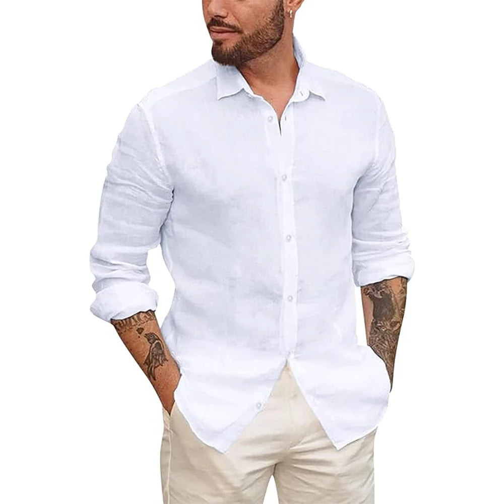 Mens Button Up Shirts for Men Long Sleeve Cotton Linen