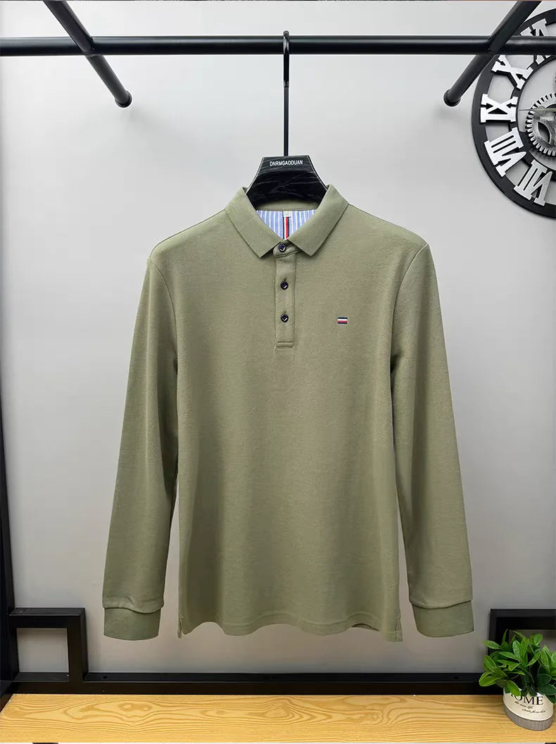 High end brand long sleeved men's polo golf top comfortable casual T-shirt