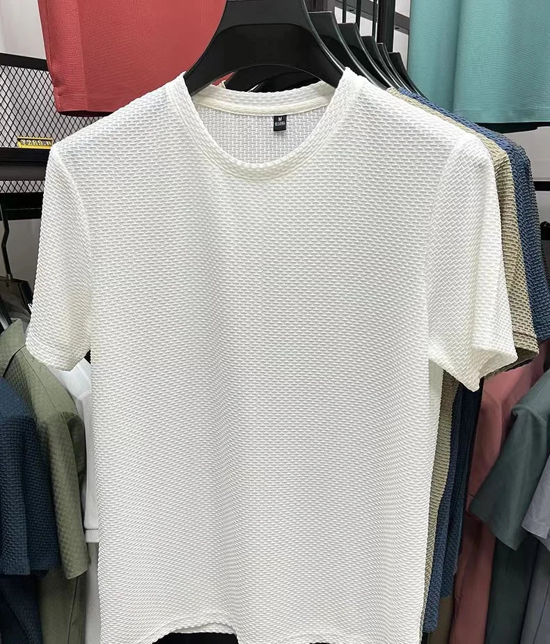 High end hollow ice silk breathable round neck T-shirt