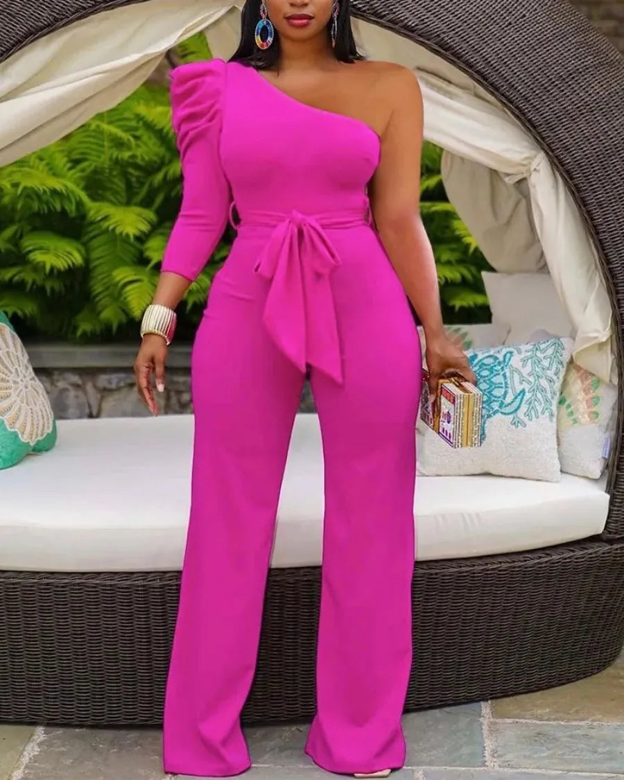 One Shoulder Wide Leg Jumpsuit Women