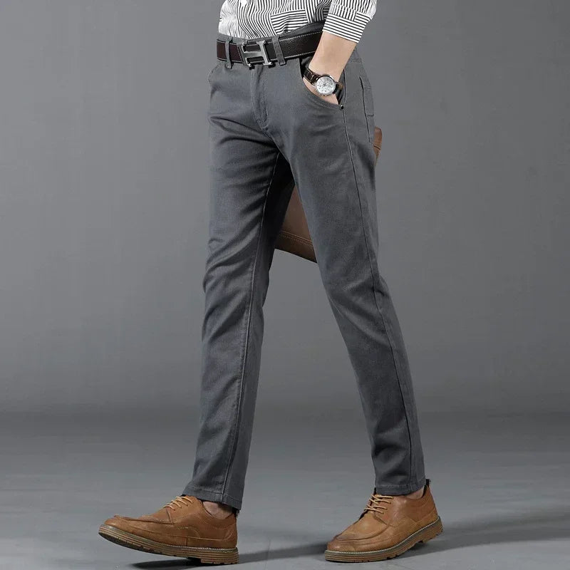 Soft Stretch Cotton 6 Color Office Casual Pants Men  Business Fashion Elastic Straigh Jeans Trousers