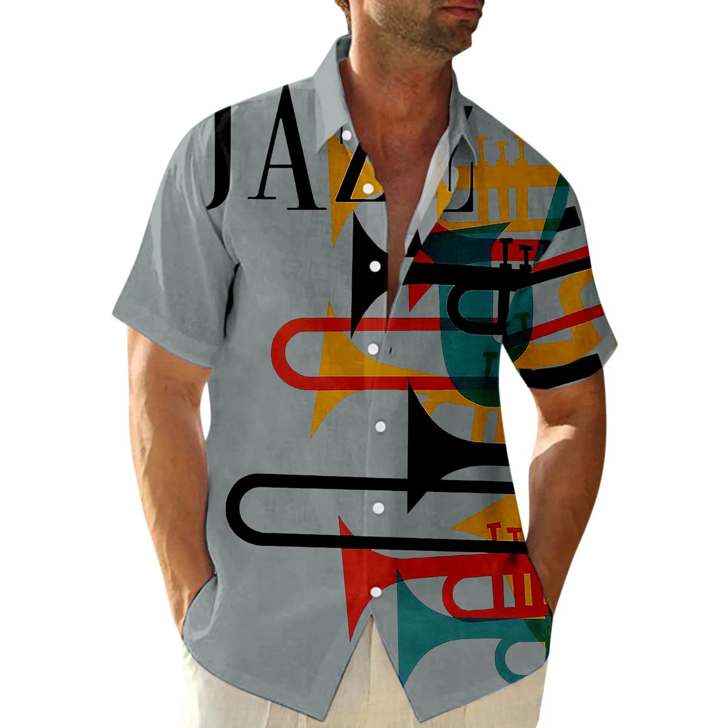 Men Short Sleeve Jazz Print Music Cool Shirts