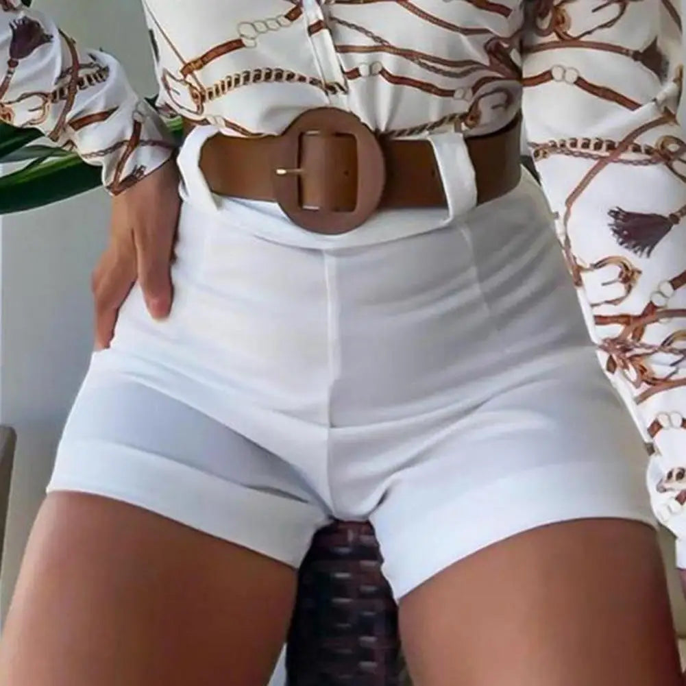 High Waist Solid Color Back Zipper Skinny Hot Pants