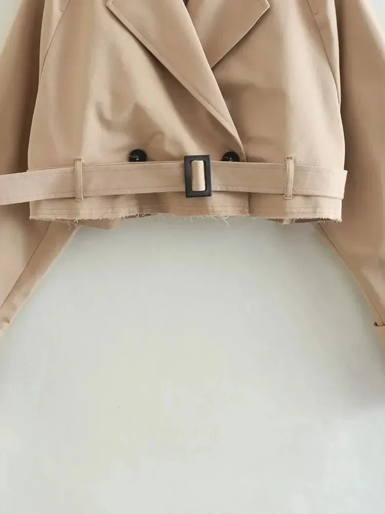 Belt Cropped Trench Spring Jacke Double Breasted