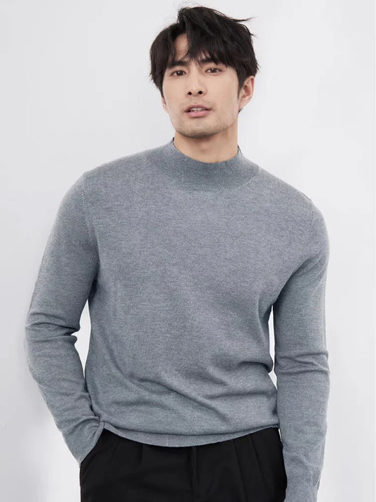 High quality long sleeve men's semi high neck knitted sweater