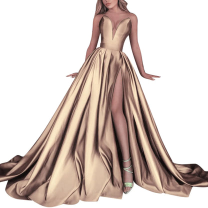 Evening Dress Women Elegant Satin Sleeveless Off The Shoulder