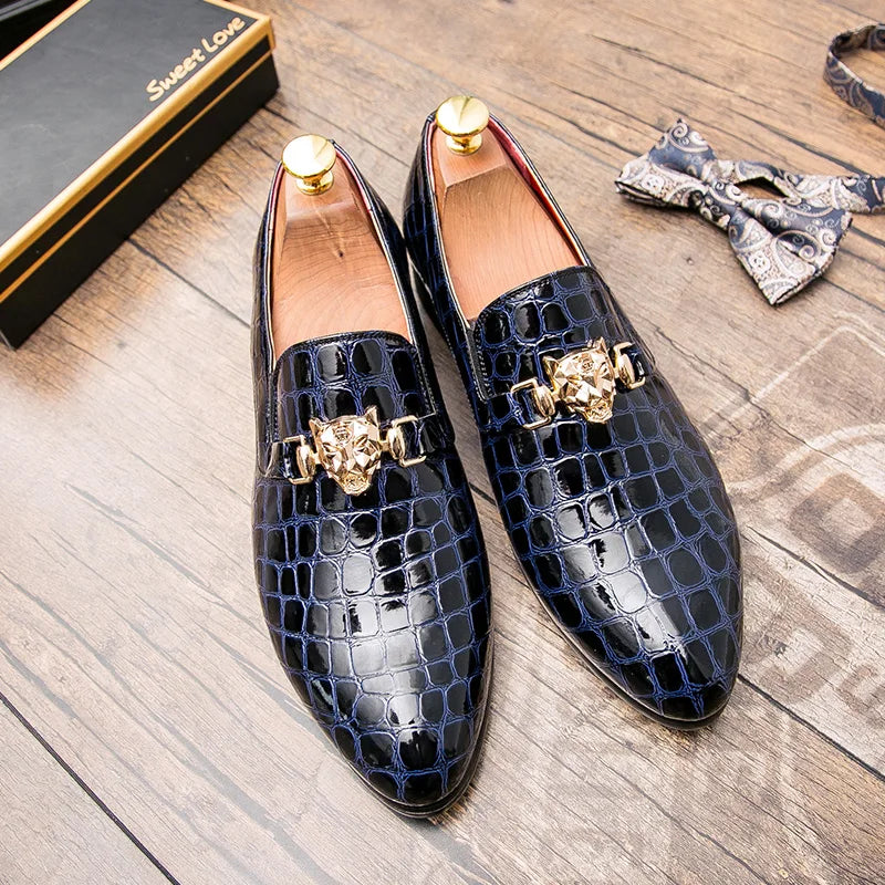 Black men's leather shoes designer loafers pointed toe brogues men's formal wear brand shoes high quality