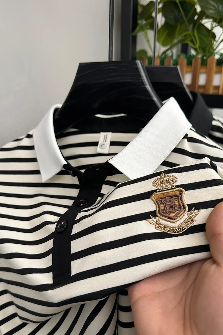 Luxury and fashionable striped ice silk short sleeve POLO shirt