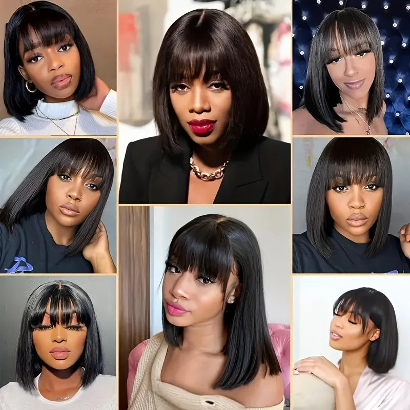 3x1 HD Lace Middle Part Straight Bob Human Hair Wigs With Bang Virgin Full Machine Made Wigs Short Bob Brazilian Human Hair Bob