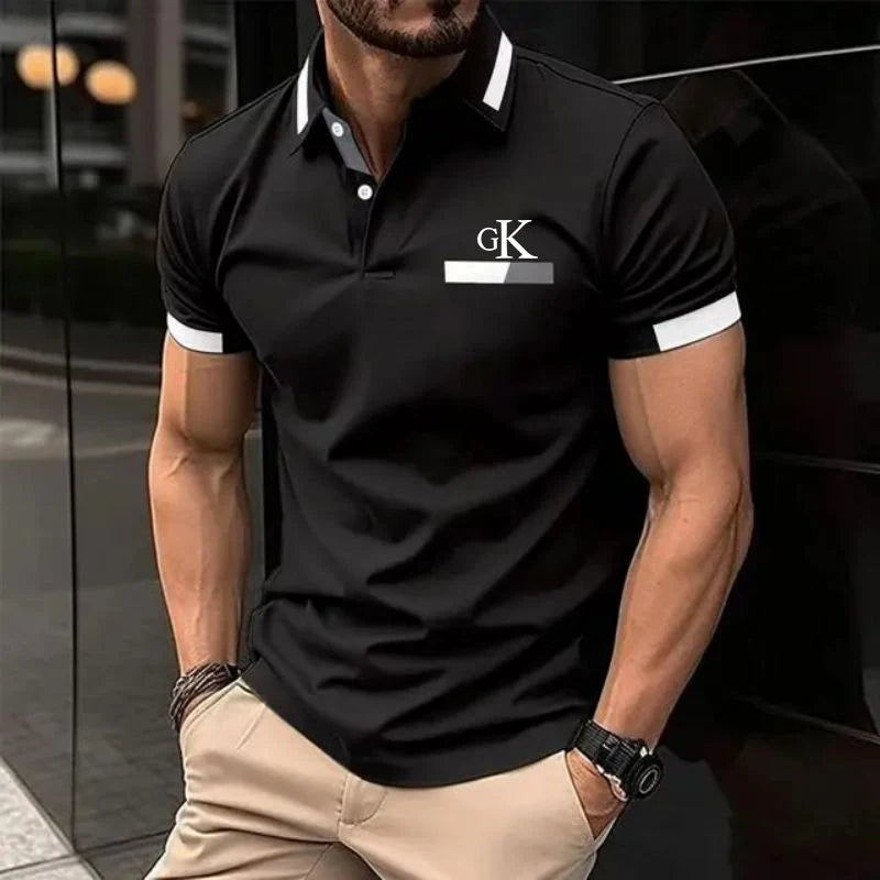 Men's Color Block Short Sleeve Golf Shirt with Chest Pocket