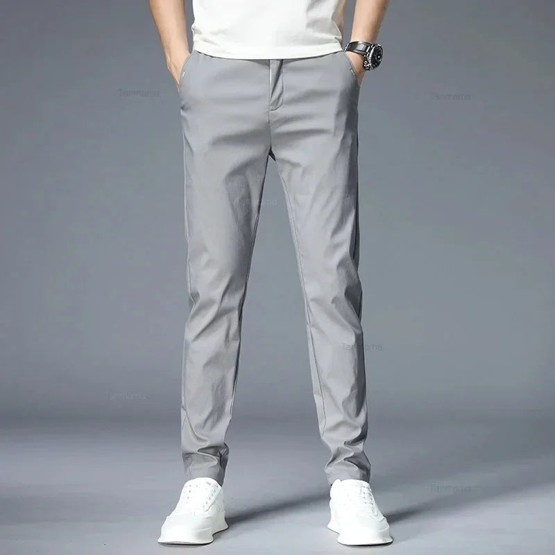 Ultra-thin Men's Casual trousers Slim Straight Elastic Ice Silk Sports