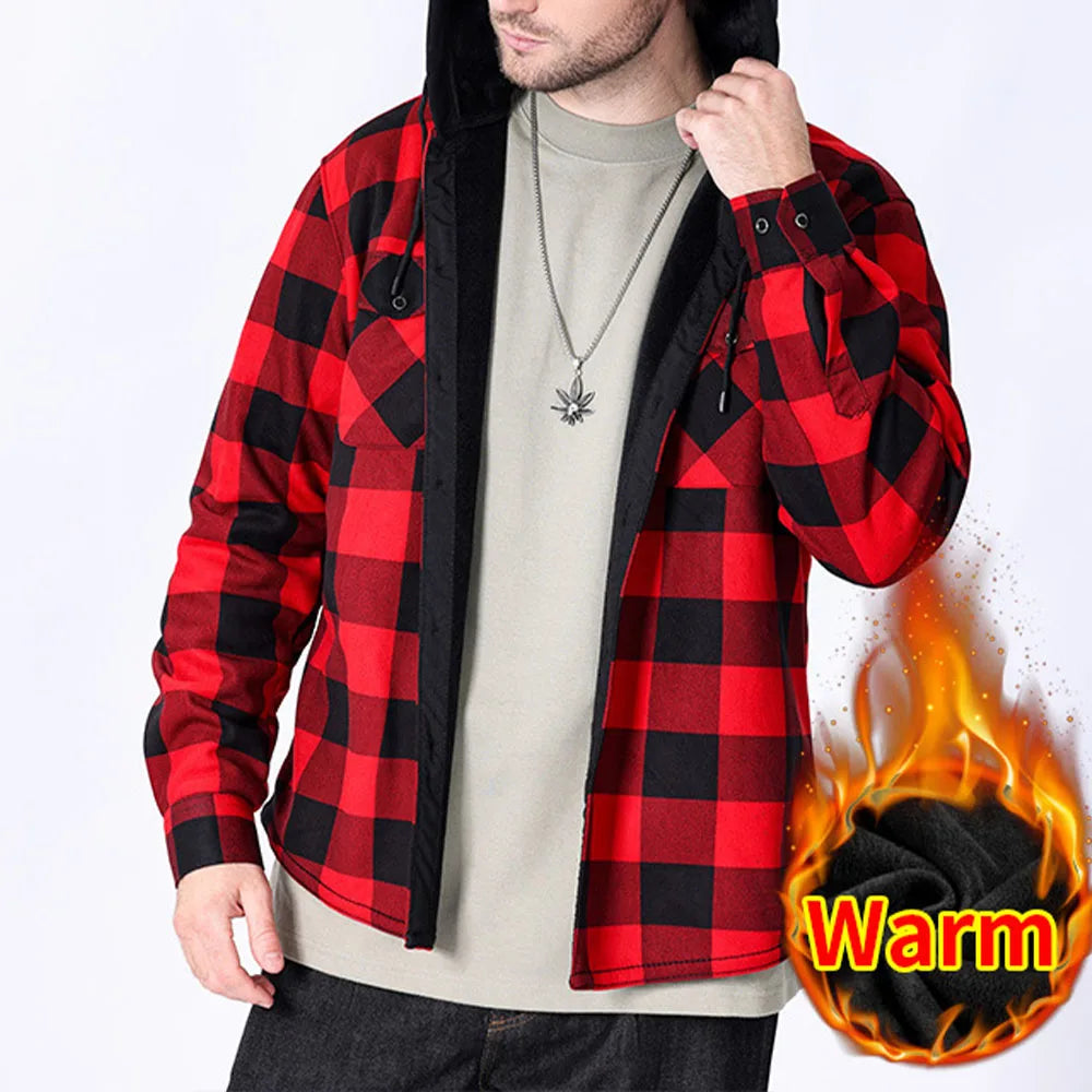 Men's Winter Jackets Large Size Flannel Casual Fleece Lining Hooded