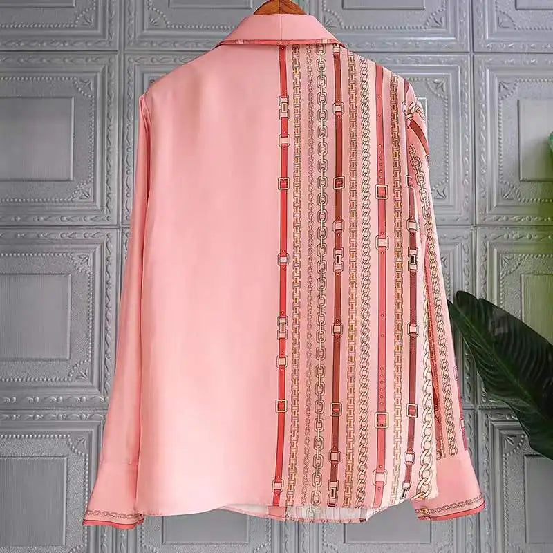 Bow Tie Neck Blouse  Long Sleeve  Pink Luxury