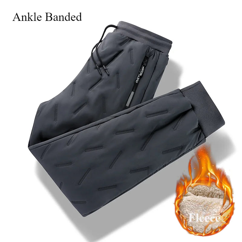 Winter Sweatwear Men Thicken Fleece Lining Sweatpant Waterproof Windproof Warm Velvet Pants