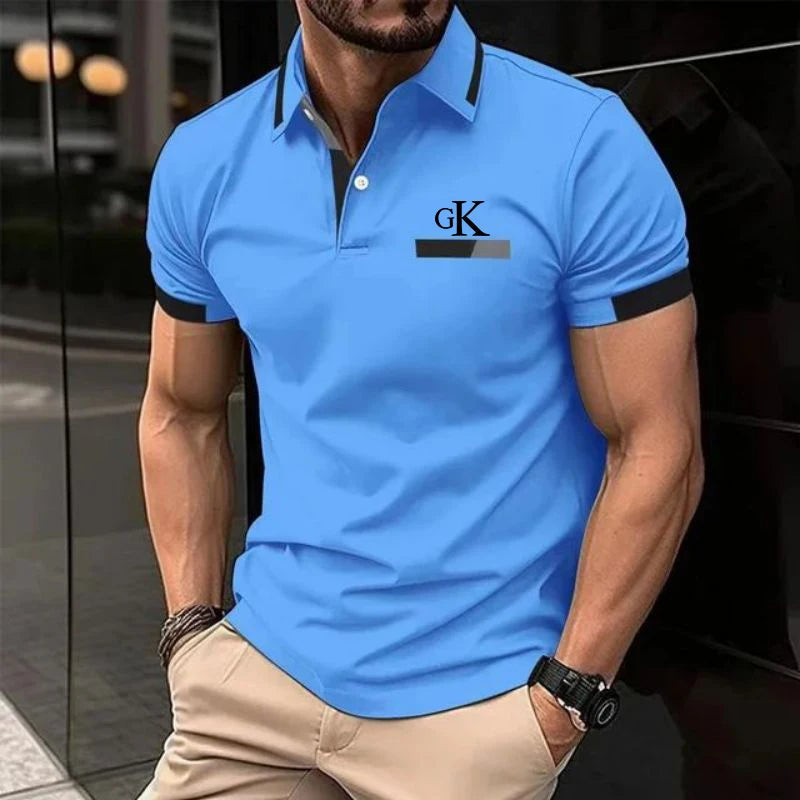 Men's Color Block Short Sleeve Golf Shirt with Chest Pocket