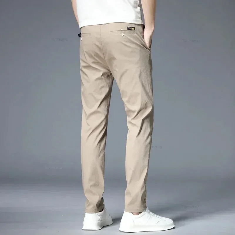 Ultra-thin Men's Casual trousers Slim Straight Elastic Ice Silk Sports