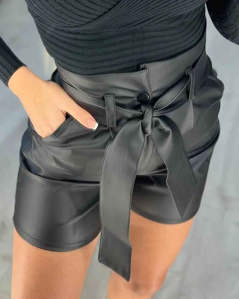 Sexy PU Belt Shorts Women Clothing Faux Leather Womens Shorts