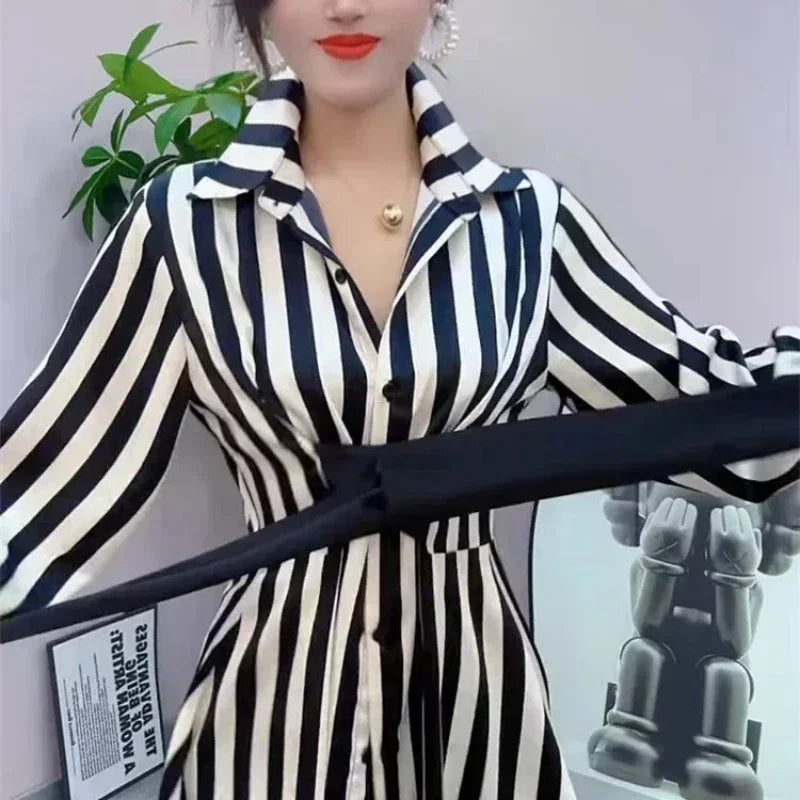 Striped High Quality Woman Long Sleeve Dress