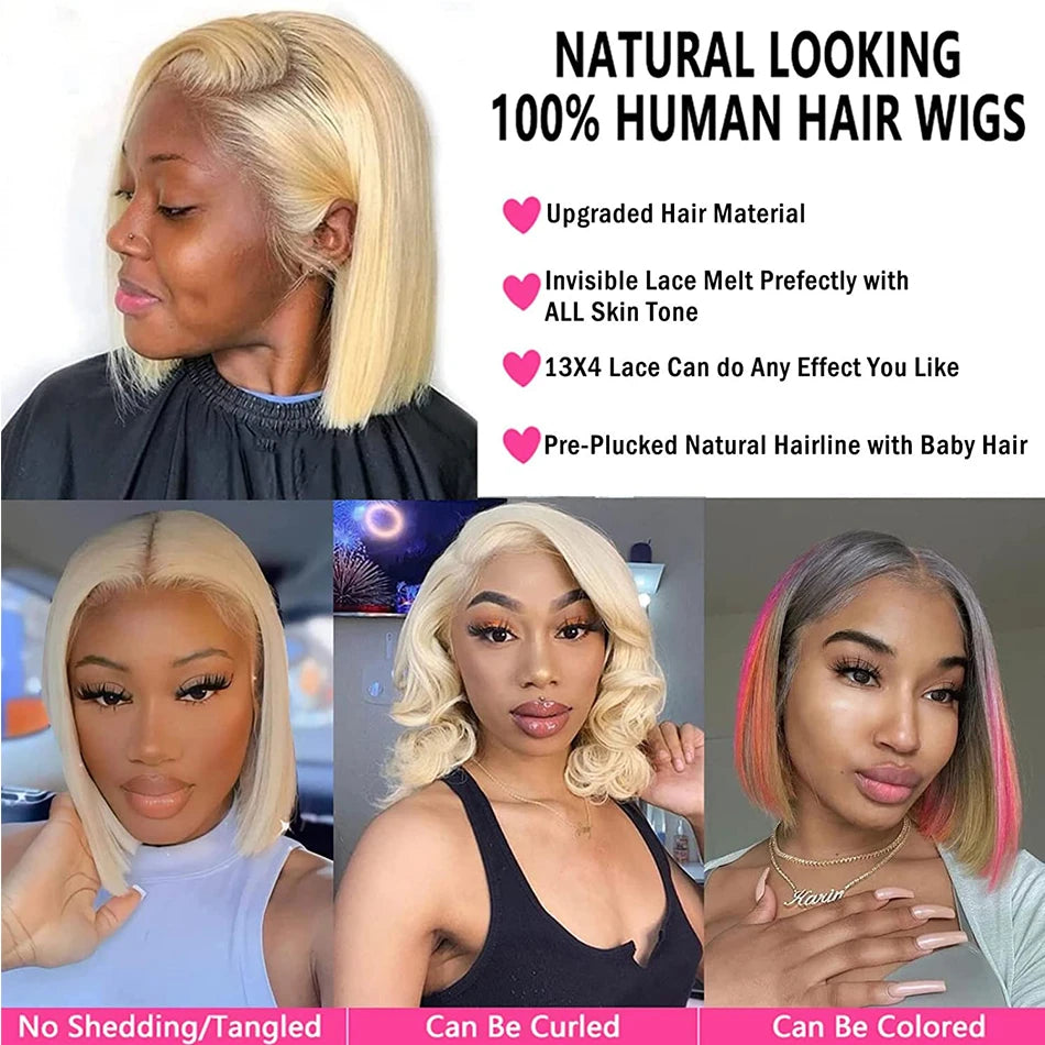 Straight Bob Wig Lace Front Human Hair Wigs for Women 613 Blond Transparent Short Bob Human Hair Wigs 13x4 Lace Frontal Wig