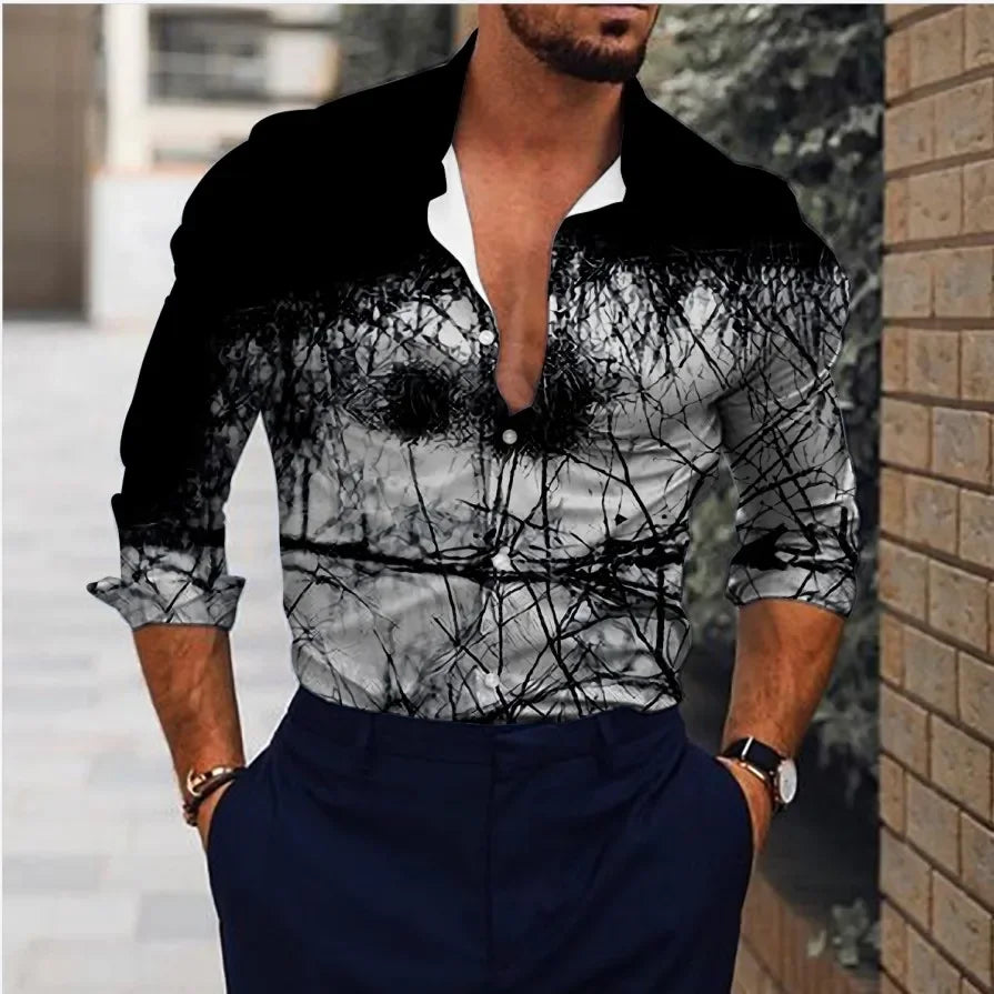 Fashion Luxury Men Shirts Single Breasted Shirt Casual Purple Turbulent Print Long Sleeve