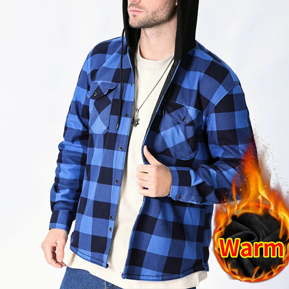 Men's Winter Jackets Large Size Flannel Casual Fleece Lining Hooded