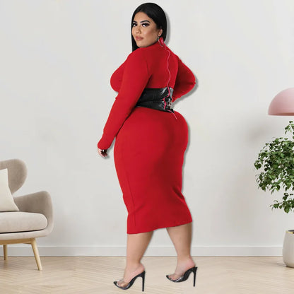 Plus Size Leather Patchwork Dress Female Party Street Outfit