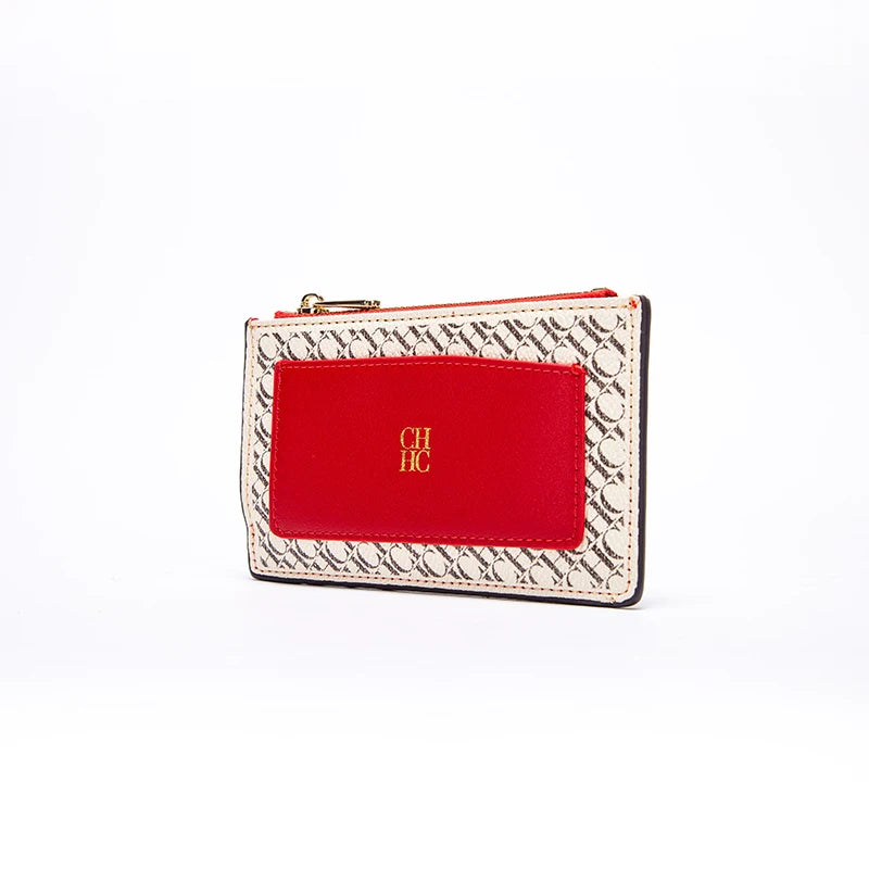 Wallet Button Zipper Fashionable Classic Folding Design Textured Printing Card Holder