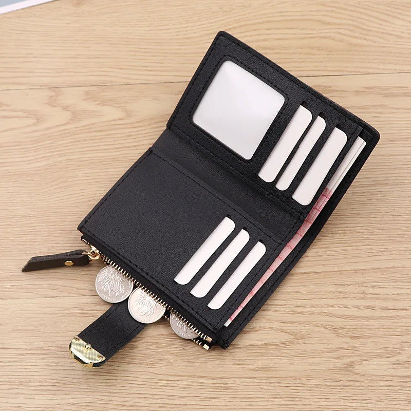 Women Small Leather Zipper Coin Purse Ladies Card Holder Wallet